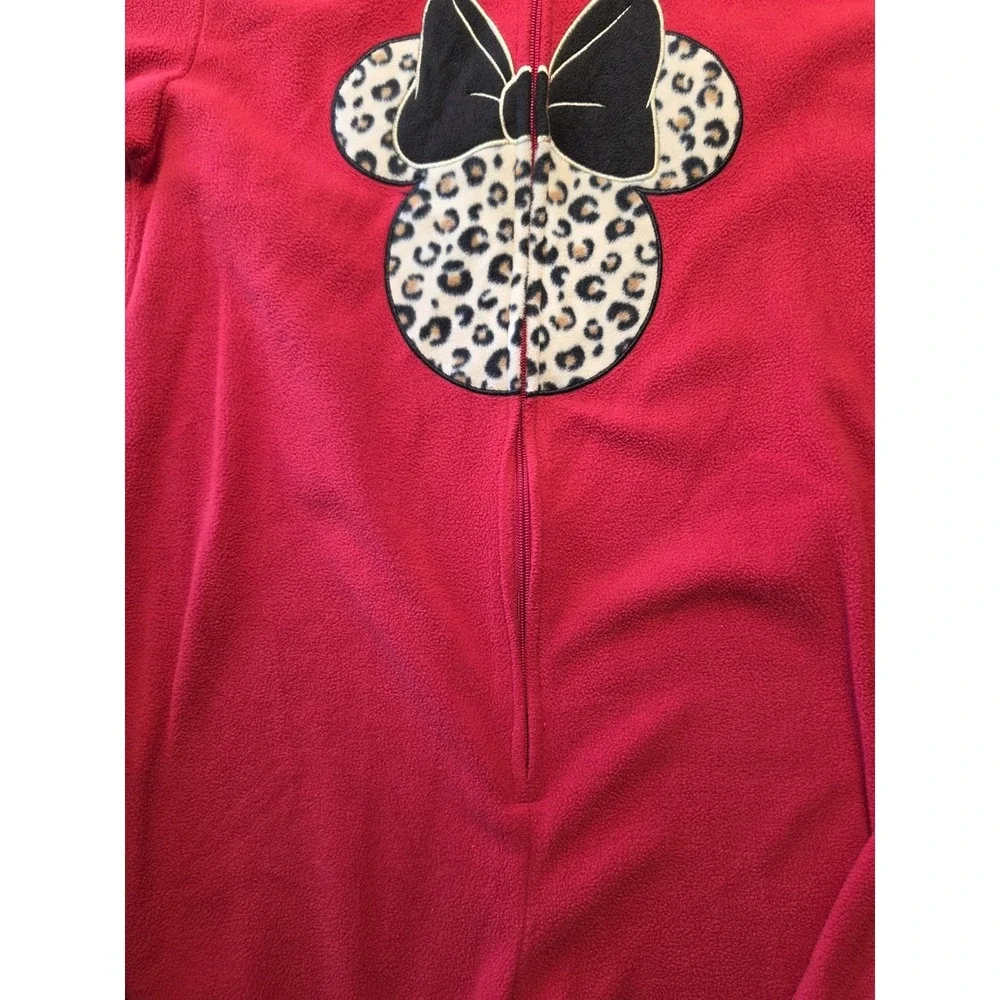 Disney Adult Minnie Mouse Red & Leopard Fleece 1 Pc Jumpsuit Pajamas Hood Size M - Picture 6 of 10